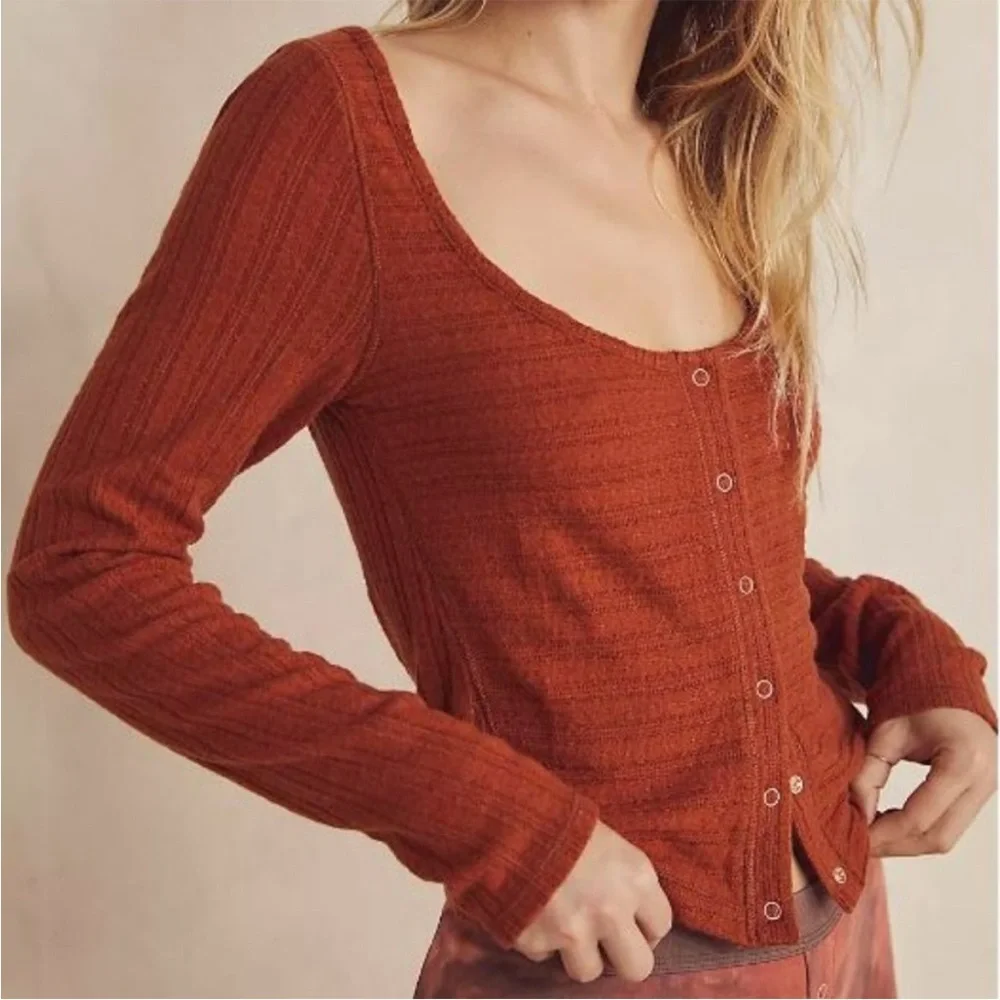 Intimately Free People Cabin Ready Orange Scoop Neck Cardi Size Medium